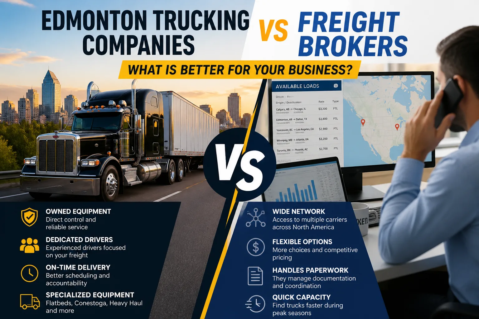 Edmonton Trucking Companies vs Freight Brokers: What Is Better for Your Business?