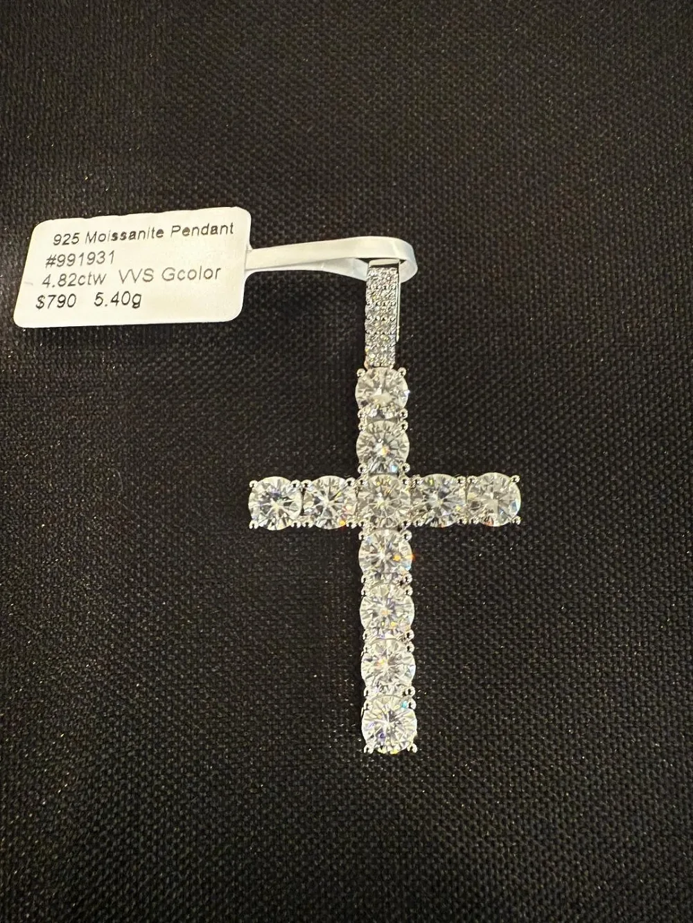 Sterling Silver 4.82 Ct Moissanite Cross Pendant Excellent Round Cut