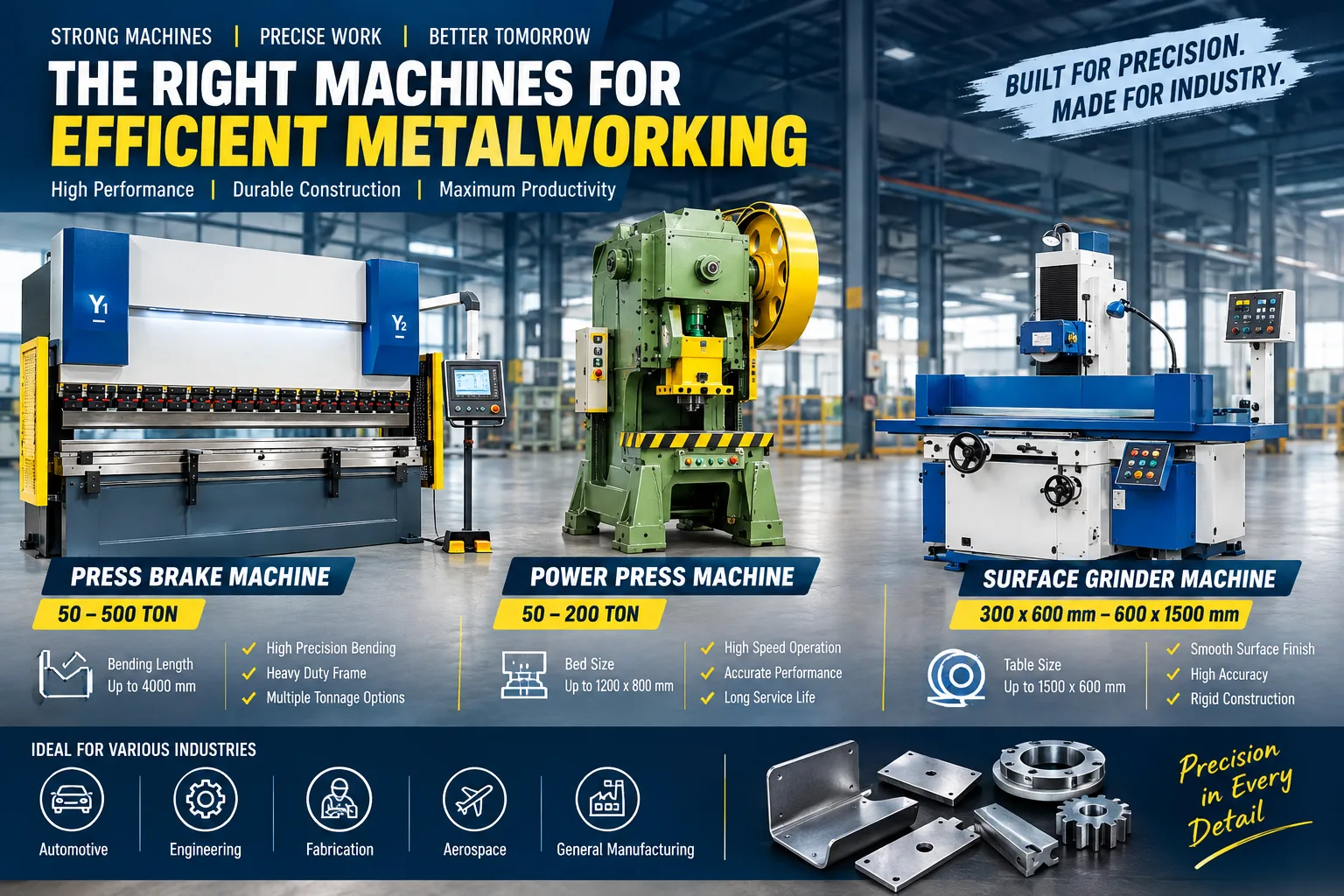 How Press Brake, Power Press and Surface Grinder Machines Support Modern Manufacturing