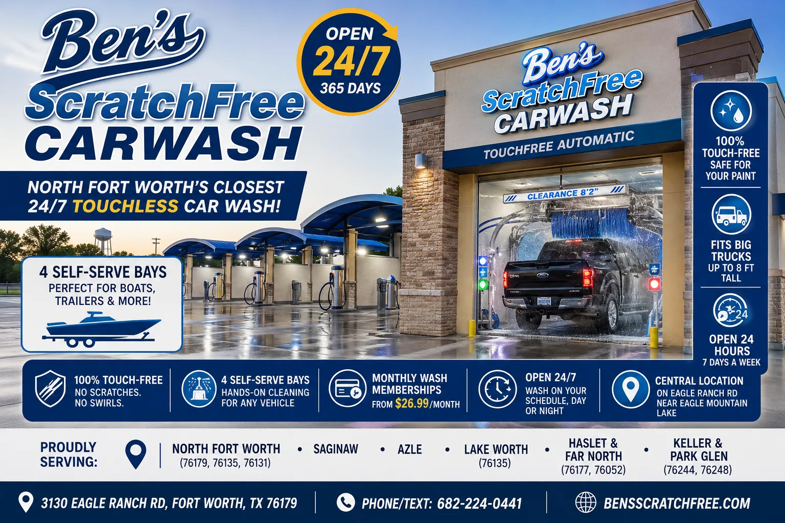 Ben’s ScratchFree CarWash in North Fort Worth: 24/7 Touch-Free & Self-Serve Car Wash Near You