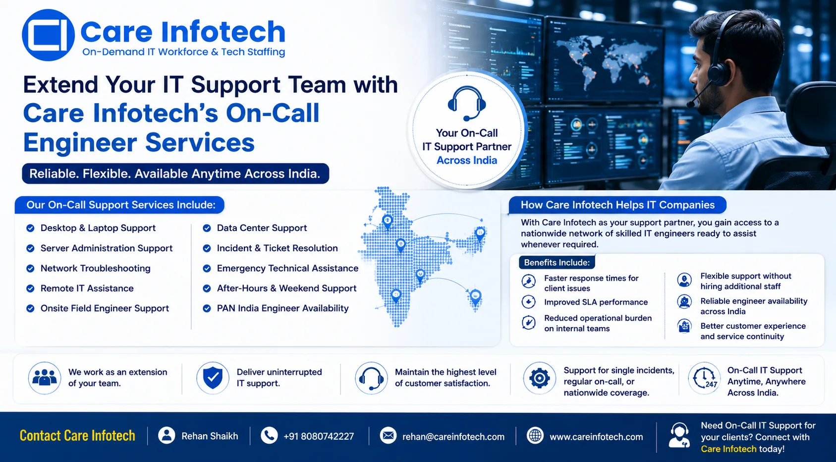 Extend Your IT Support Team with Care Infotech’s On-Call Engineer Services