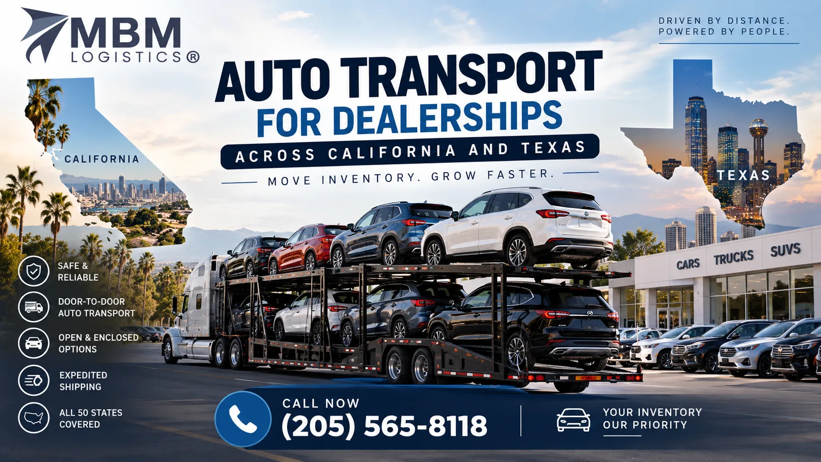 Auto Transport for Dealerships Across California and Texas