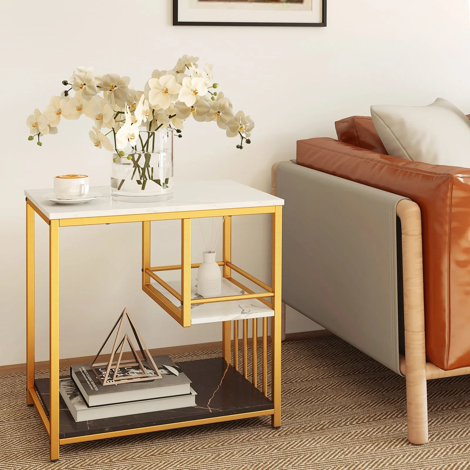 Why Choose a Marble Side Table with 3 Storage Shelves?