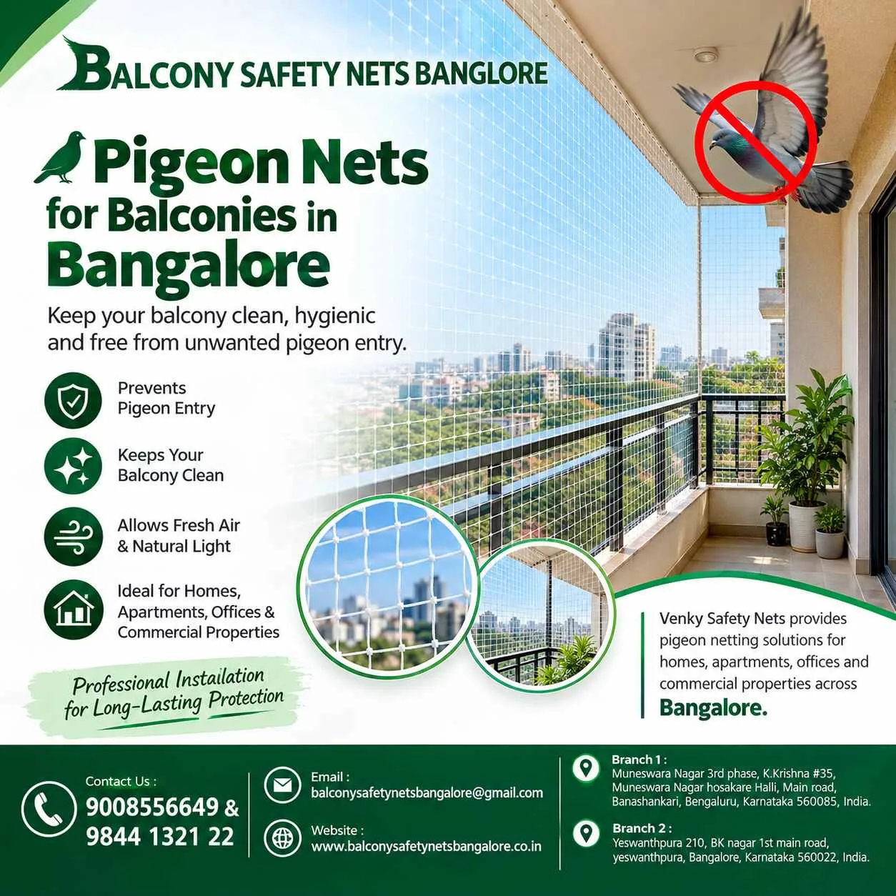 Pigeon nets for balconies in bangalore