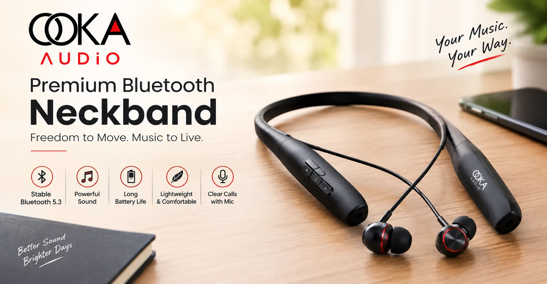 Premium Bluetooth Neckband: Enjoy Wireless Audio with Ooka Audio