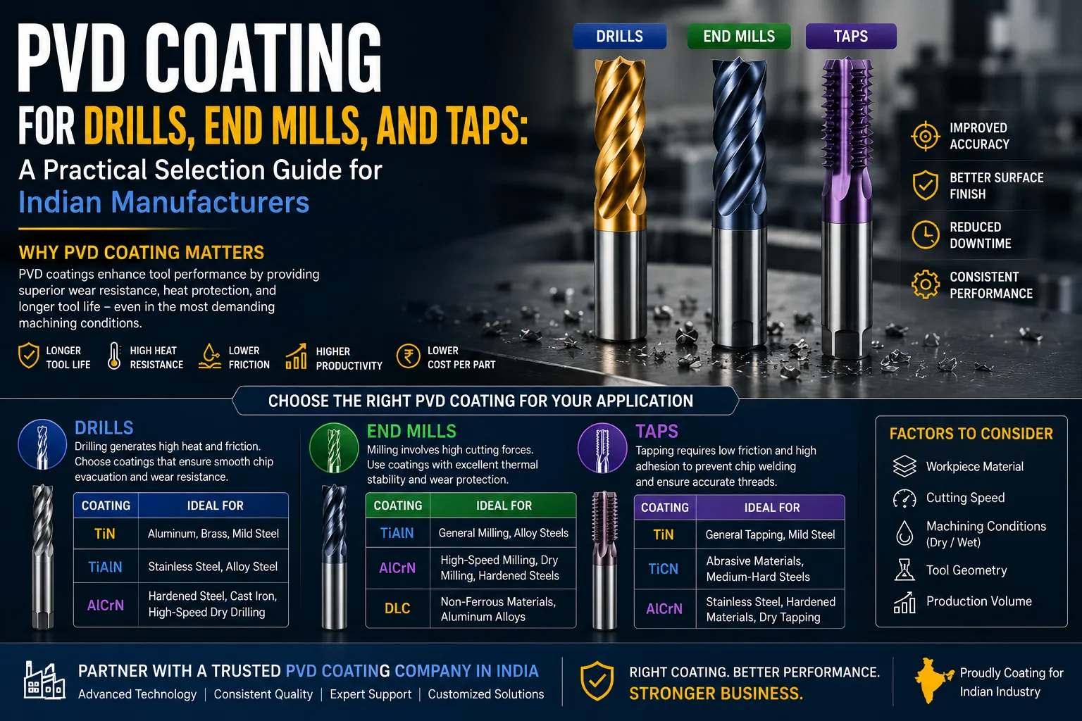 PVD Coating for Drills, End Mills, and Taps: A Practical Selection Guide for Indian Manufacturers