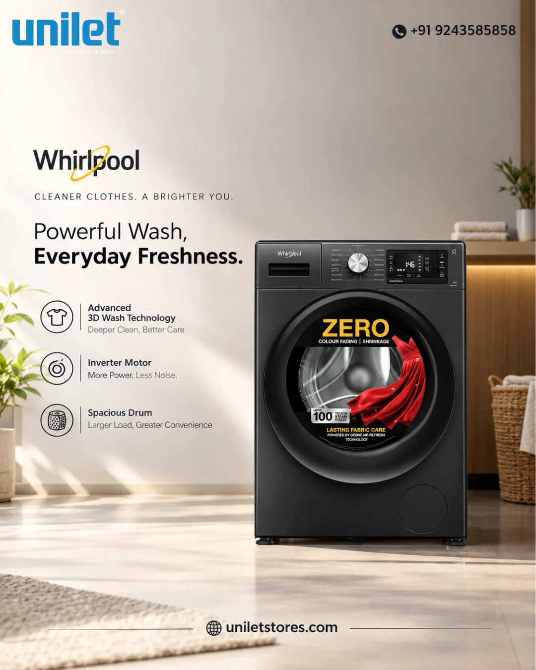 Whirlpool Washing Machine 33036 XO9014 DZM5 3D | Unilet Stores