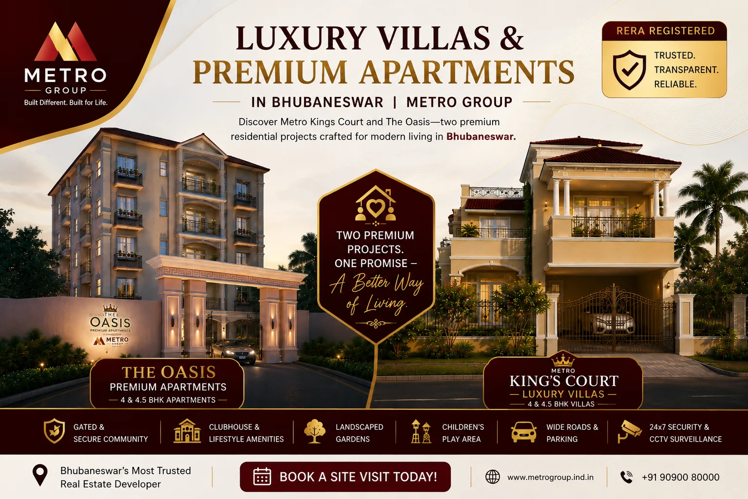 Luxury Villas & Premium Apartments in Bhubaneswar | Metro GroupDiscover Metro Kings Court and The Oasis-two premium residential projects crafted for modern living in Bhubaneswar.