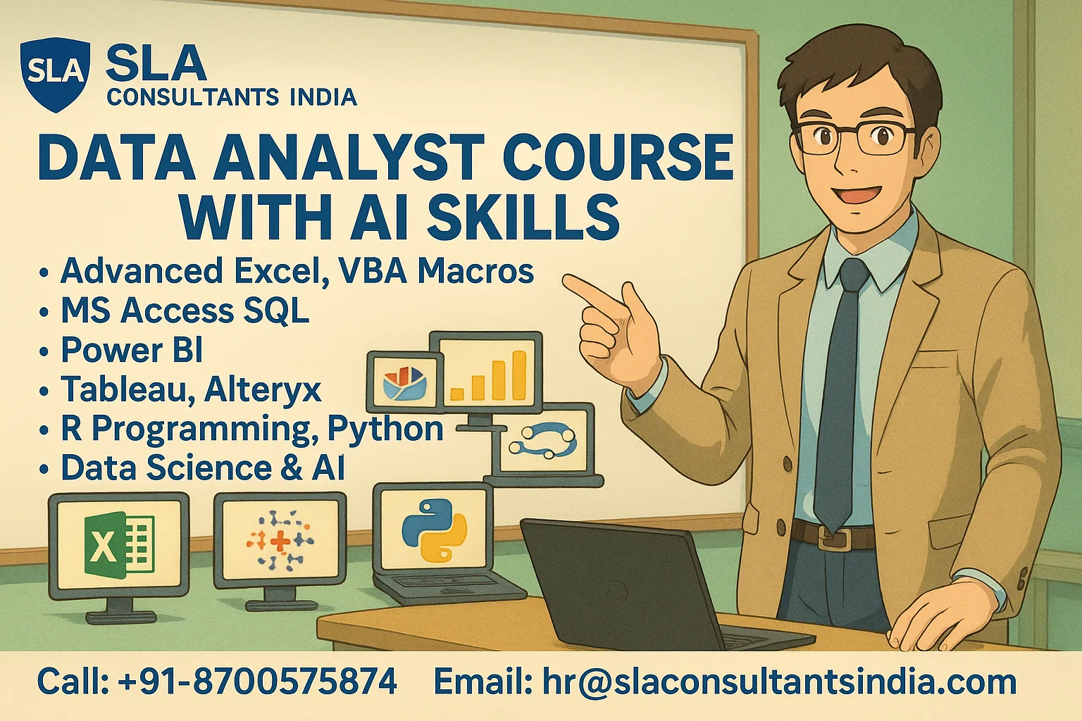 Learn Data Analyst Training in Delhi for Guaranteed MNC Career Growth, Learn Excel, VBA, SQL, Power BI, Tableau with Free Alteryx, R & Gen AI with IBM Certification Support by SLA Consultants India