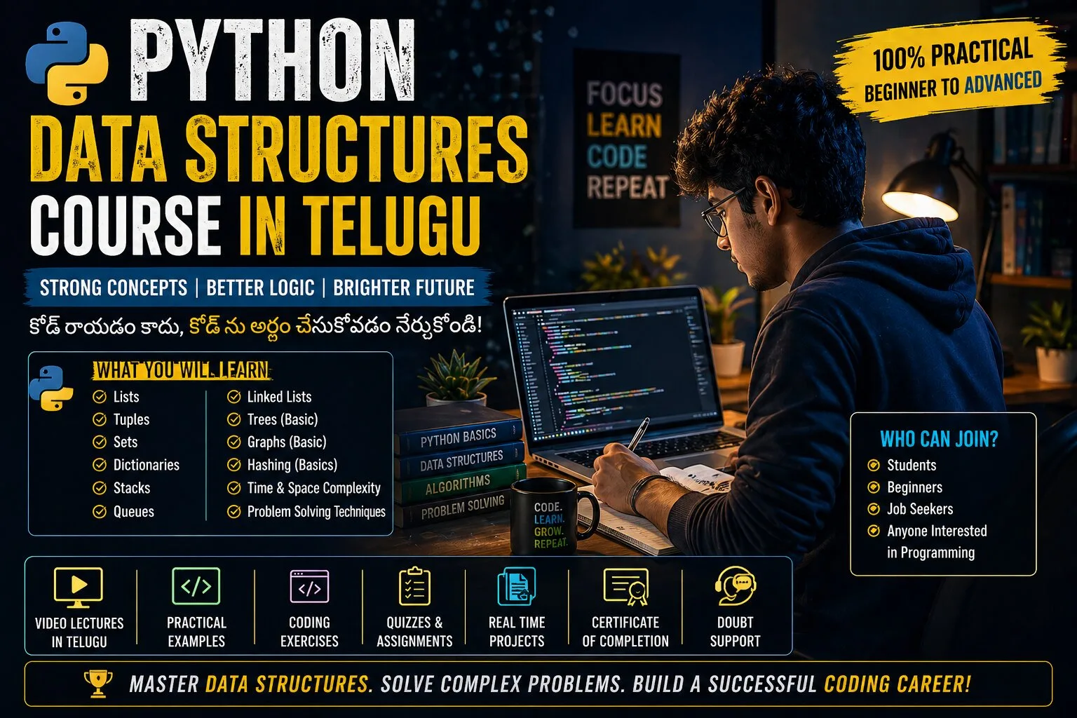 Build Problem Solving Skills with Python Programming — Python Data Structures Course in Telugu