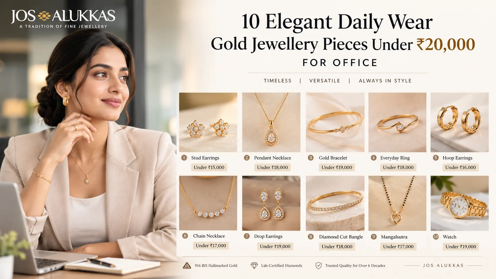 10 Elegant Daily Wear Gold Jewellery Pieces Under ₹20,000 for Office
