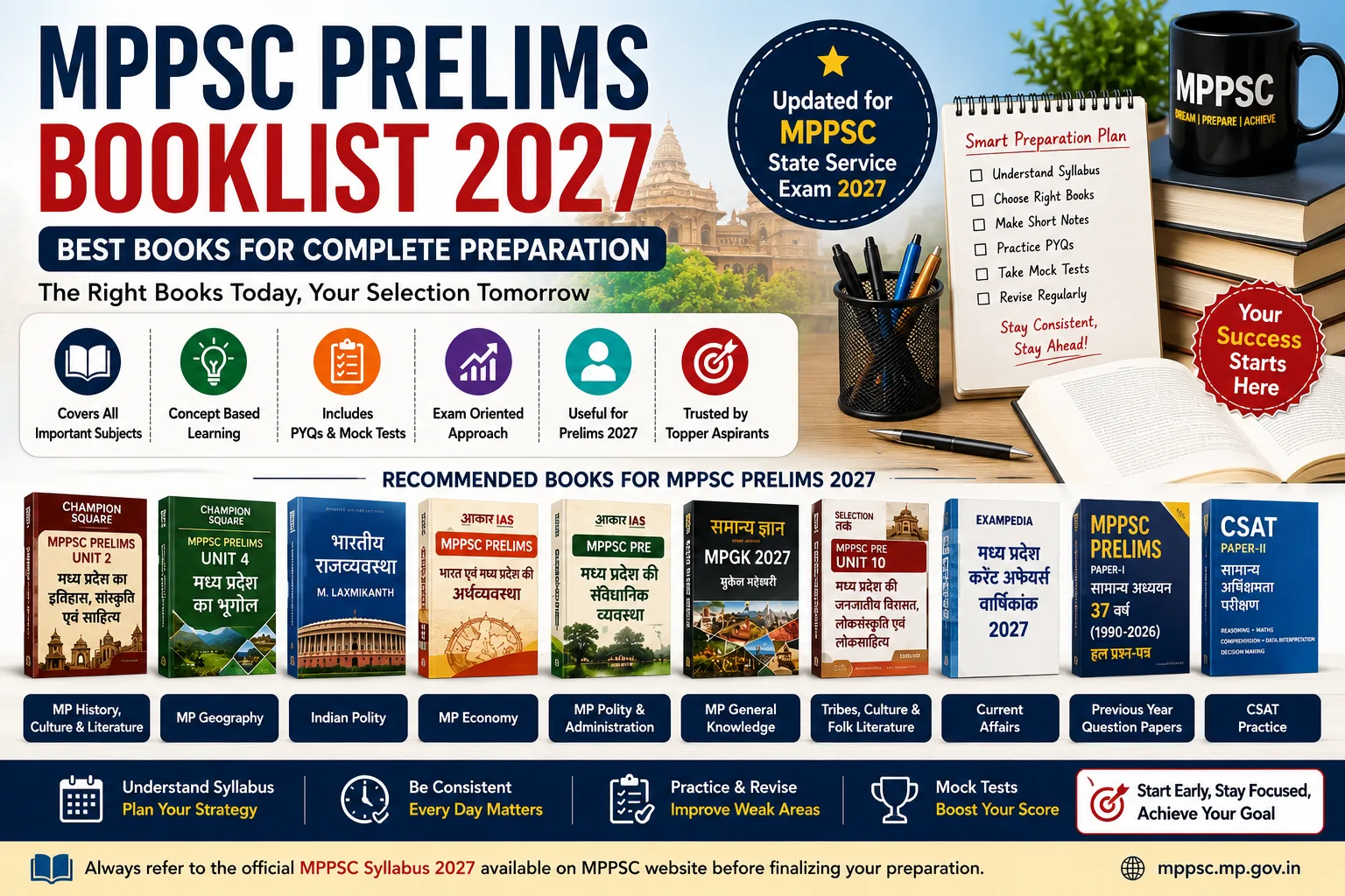 MPPSC Prelims Booklist 2027: Best Books for Complete Preparation