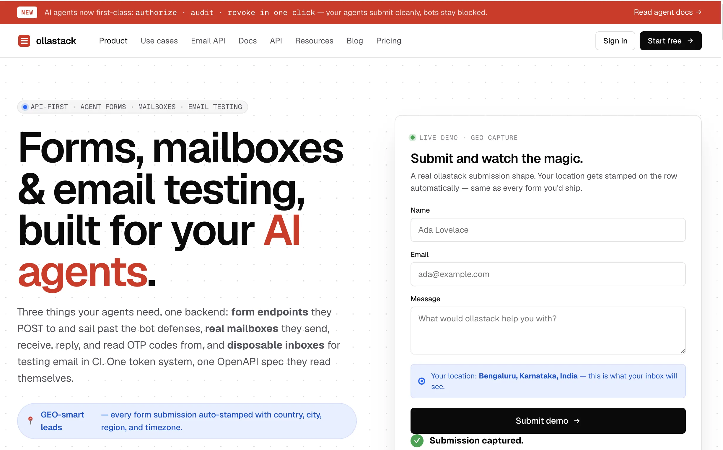 ollastack A Developer-Focused Platform for AI Agent Forms, Email, and Testing