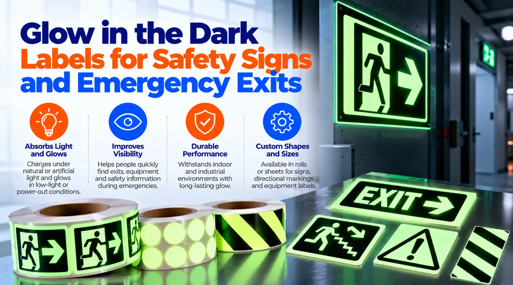 Glow in the Dark Labels for Safety Signs and Emergency Exits