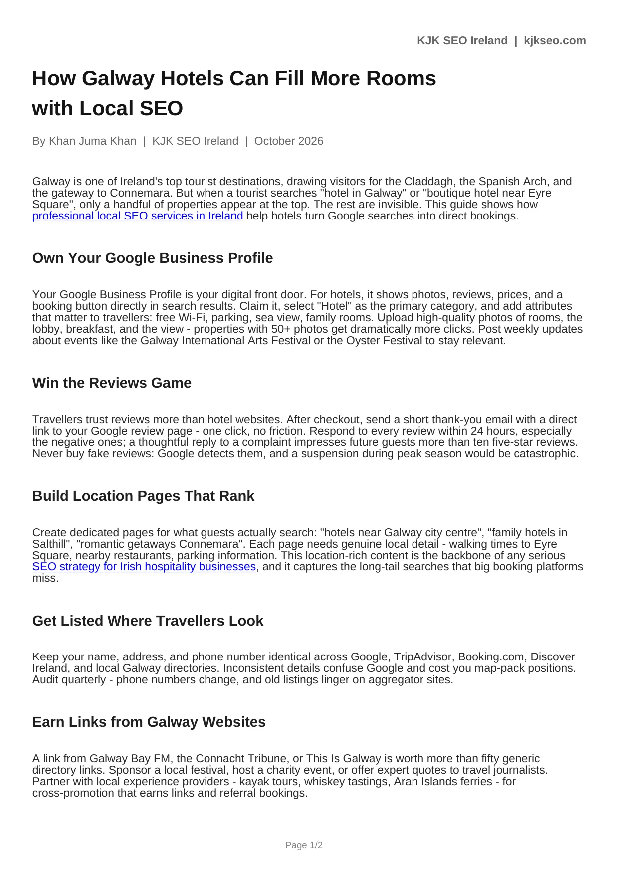 How Galway Hotels Can Fill More Rooms with Local SEO