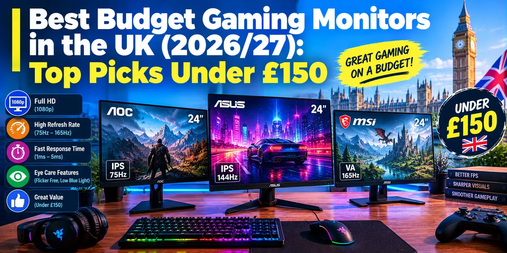 Best Affordable Gaming Monitors in the UK Under £150 in 2026