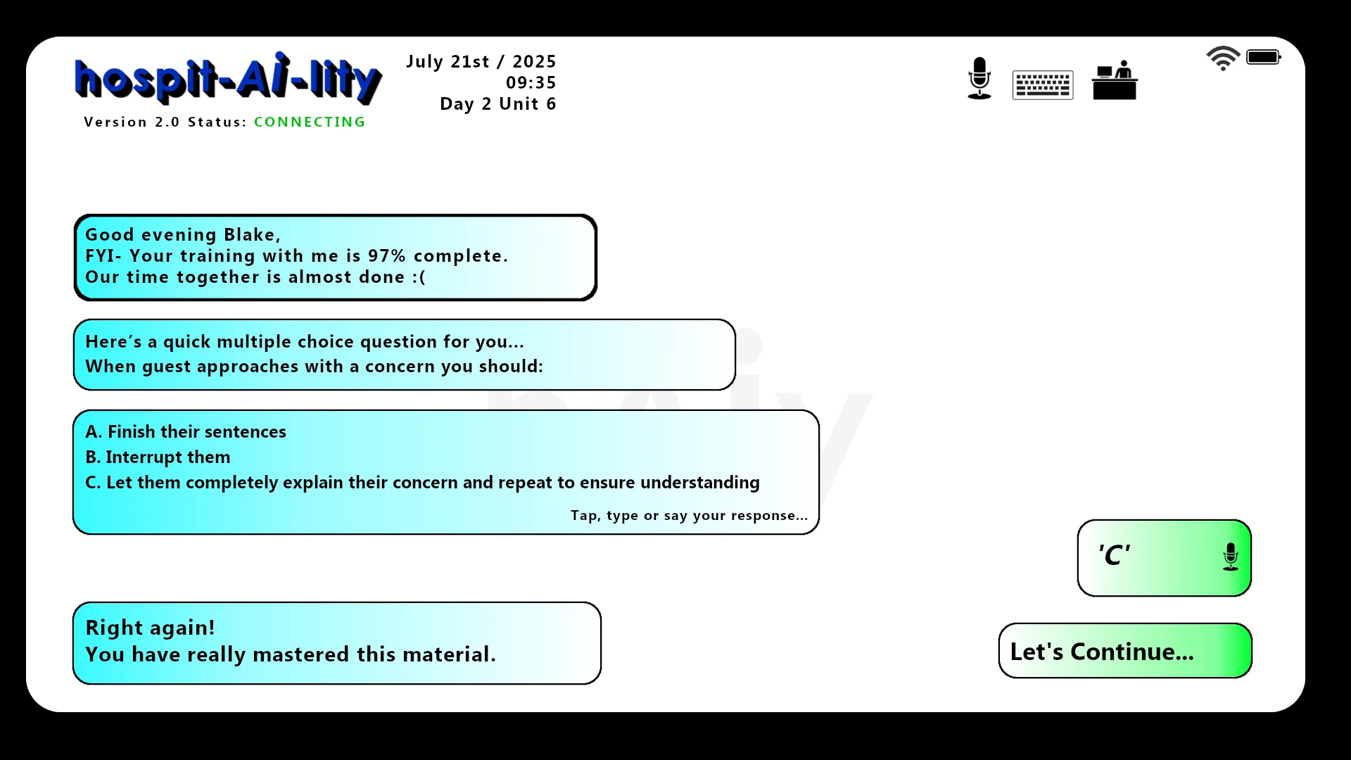 hospit-AI-lity: Walt Learns Top Guest Service Skills