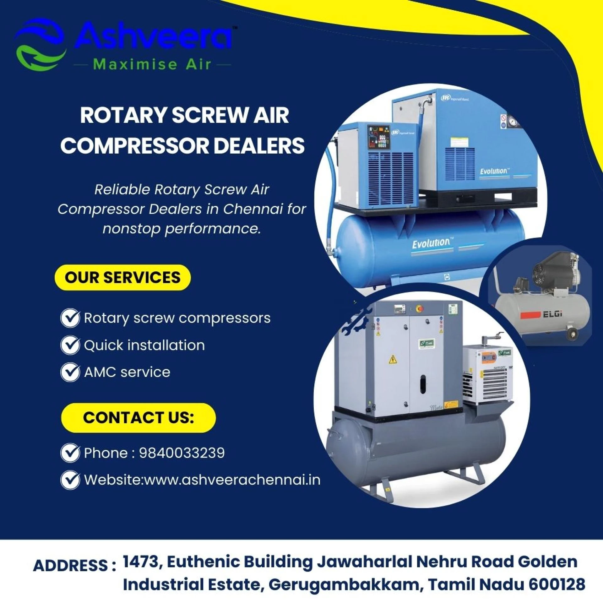 Rotary Screw Air Compressor Dealers in Chennai - AshveeraChennai