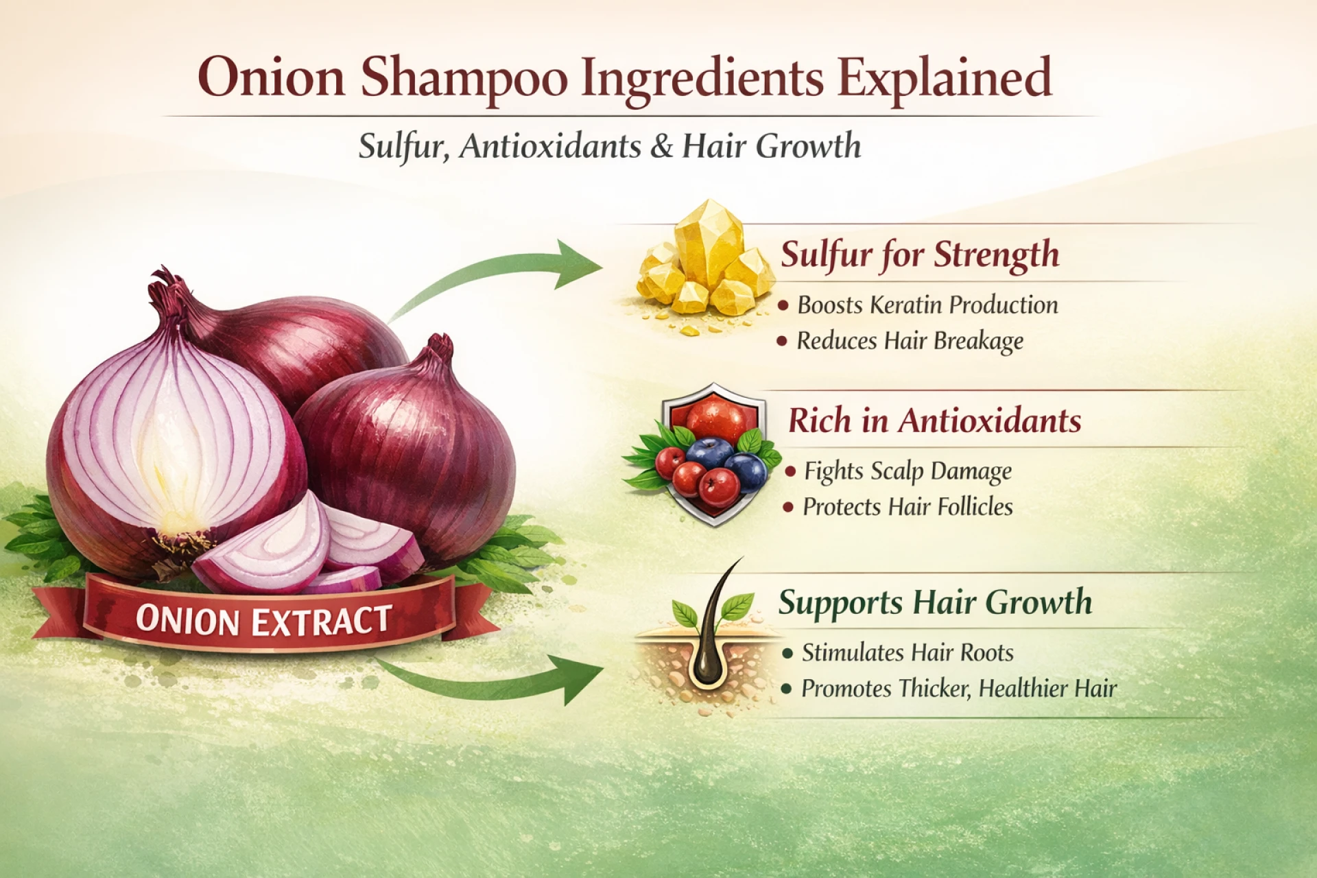 Onion Shampoo Ingredients Explained: Sulfur, Antioxidants & Hair Growth