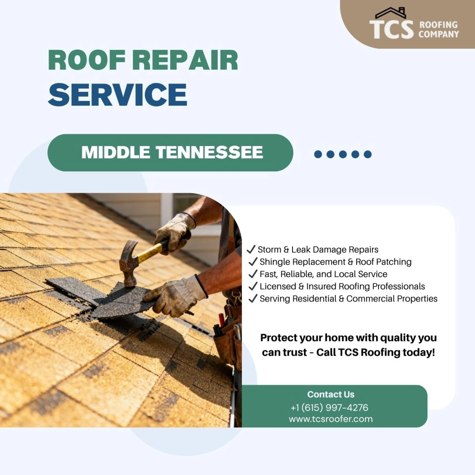 Roof Repair Services in Middle Tennessee - TCS Roofing Company