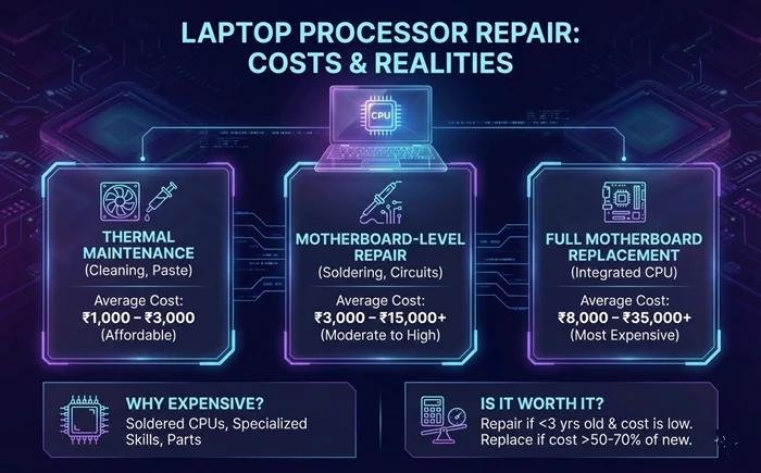 What is the average cost of laptop processor repair?
