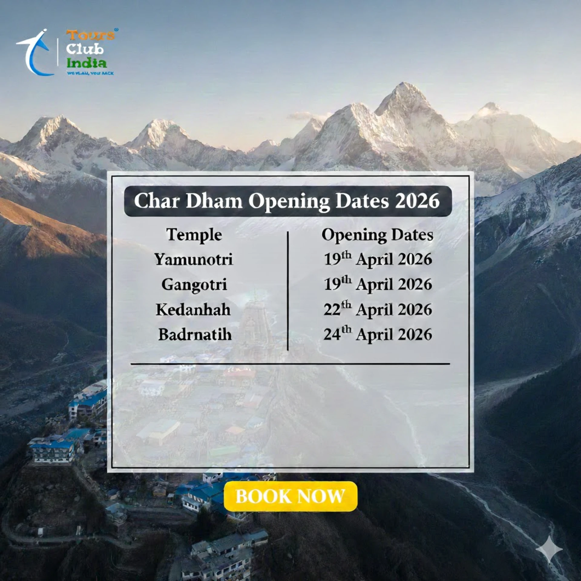 Char Dham Opening Date – Complete Guide for Pilgrims by Tours Club India