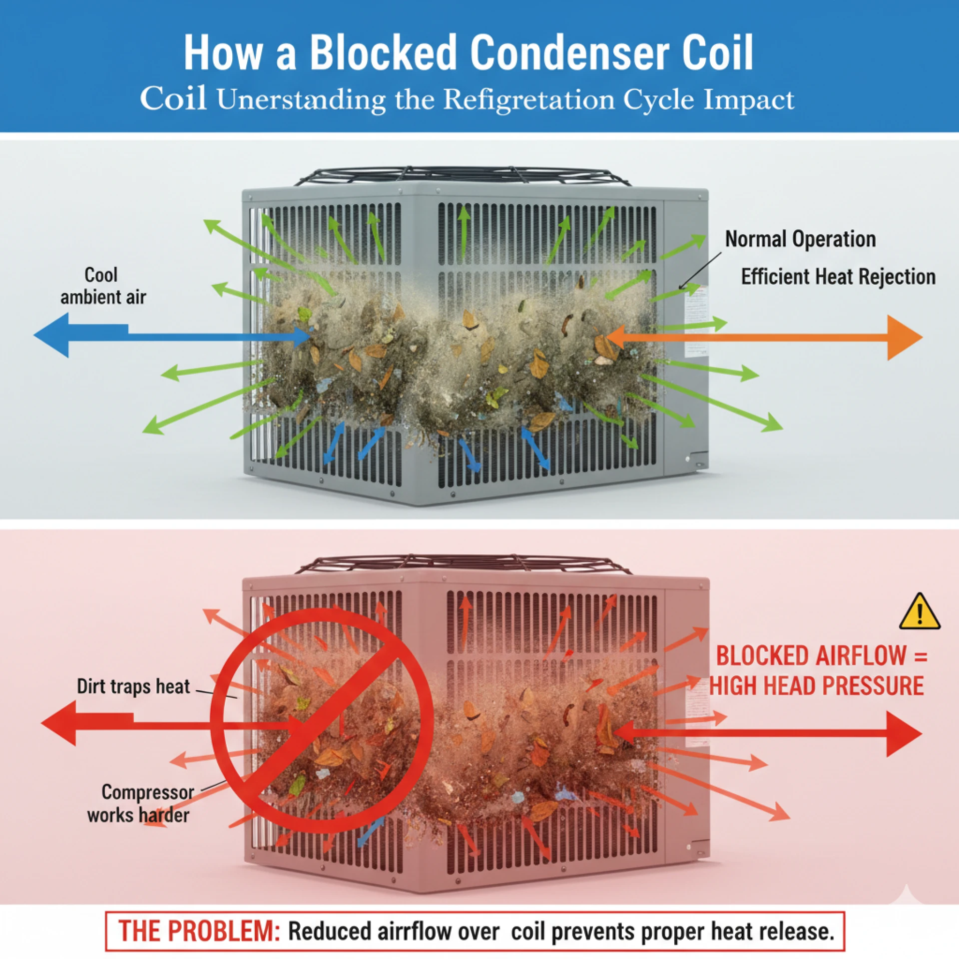 How a Blocked Condenser Coil Causes Head Pressure?