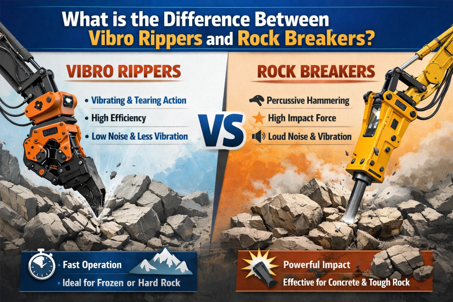 What is the Difference Between Vibro Rippers and Rock Breakers