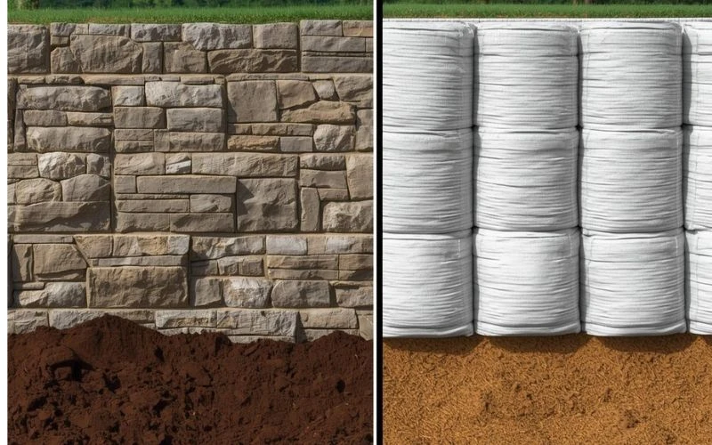 Stone vs Dry Bag Retaining Walls: Which One Keeps Your Soil from Collapsing?