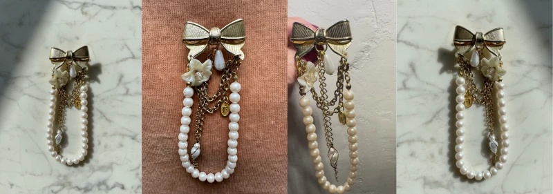 Pearly Bow Charm Brooch – A Vintage-Inspired Statement of Elegance