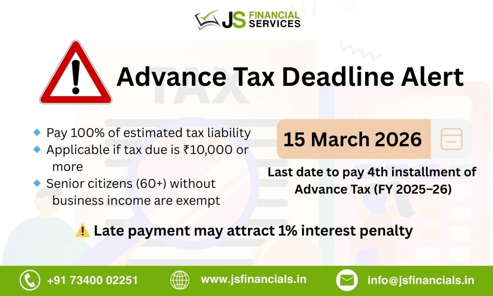 Advance Tax Deadline: Final Instalment Due by 15 March 2026 for FY 2025–26