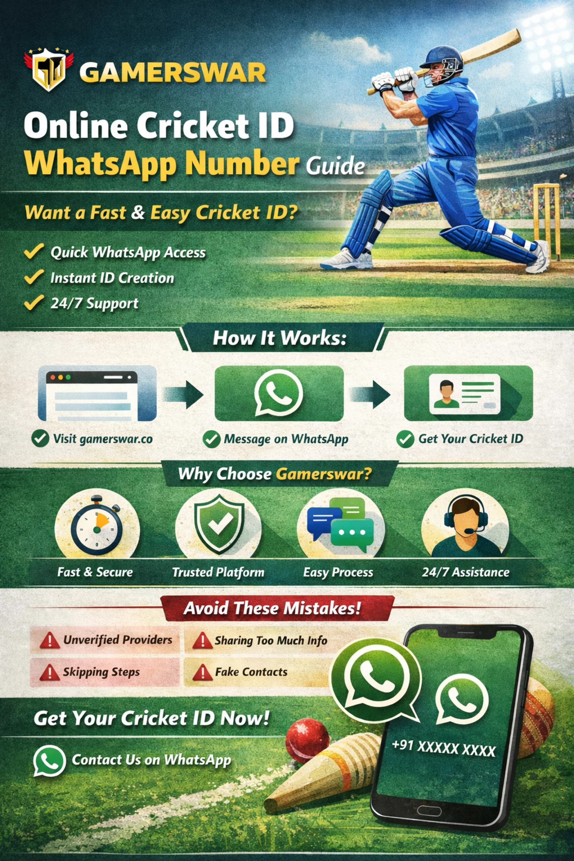 Complete Guide ; Gamerswar & Online Cricket ID WhatsApp Number