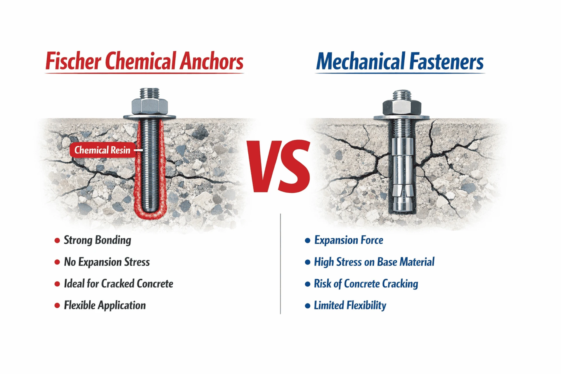 Fischer Chemical Anchors vs Mechanical Fasteners in Heavy Duty Applications