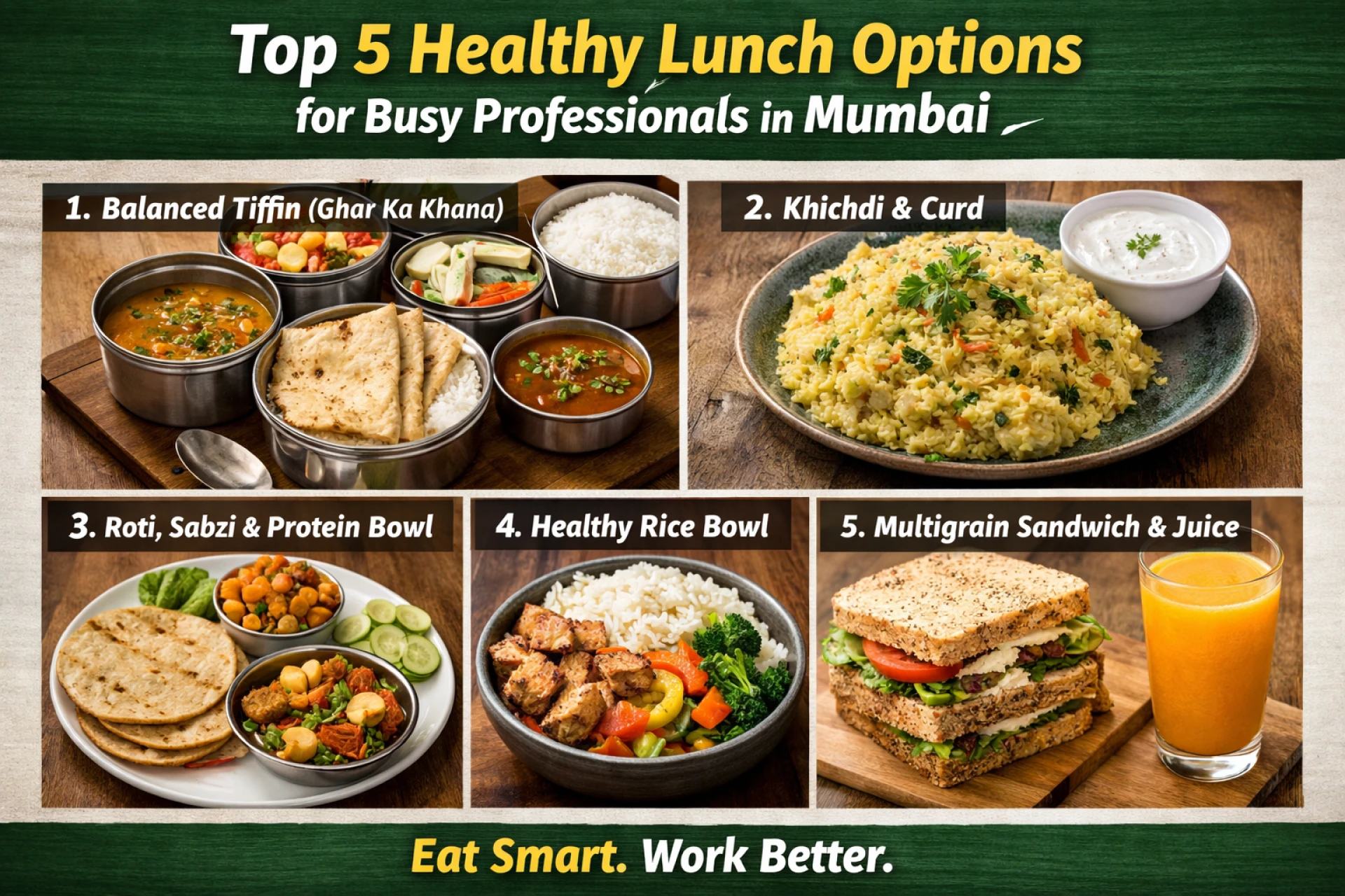 Top 5 Healthy Lunch Options for Busy Professionals in Mumbai  In a fast-paced city like Mumbai, finding time for a healthy lunch can feel impossible. 
