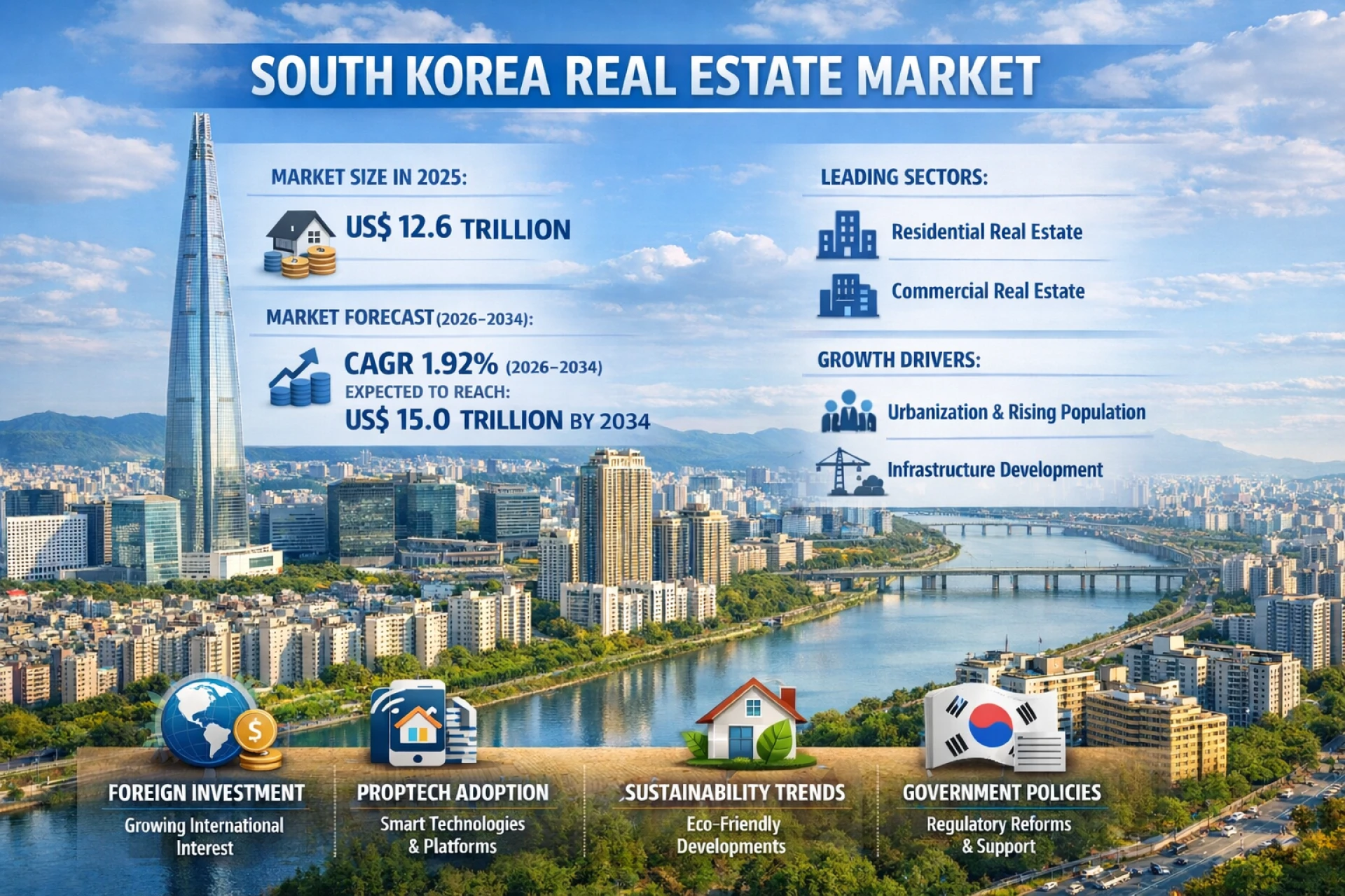 South Korea Real Estate Market to Reach USD 15.0 Trillion by 2034, Driven by Urbanization