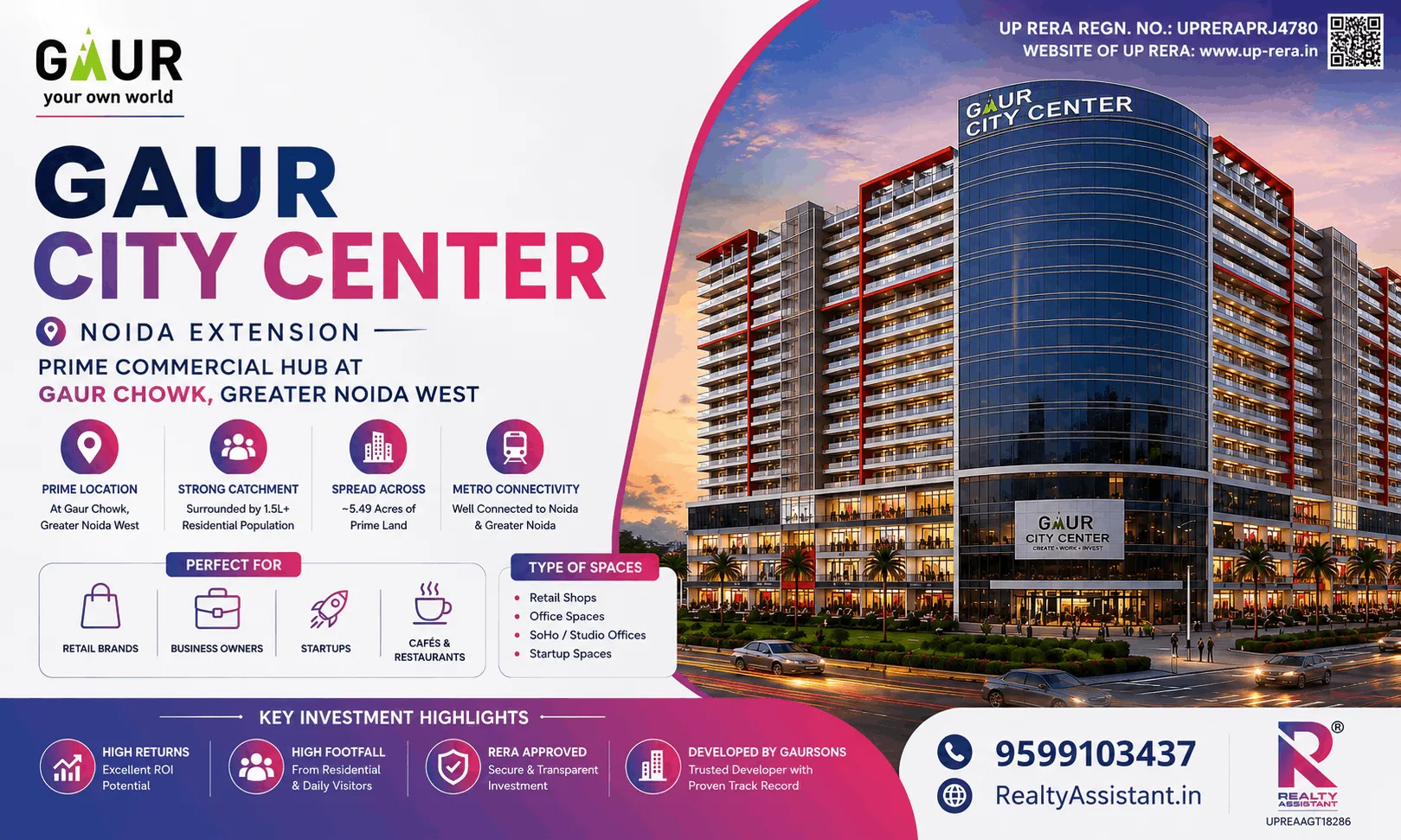 Gaur City Center Sector 4 Greater Noida West – Commercial Shops, Offices & Studios