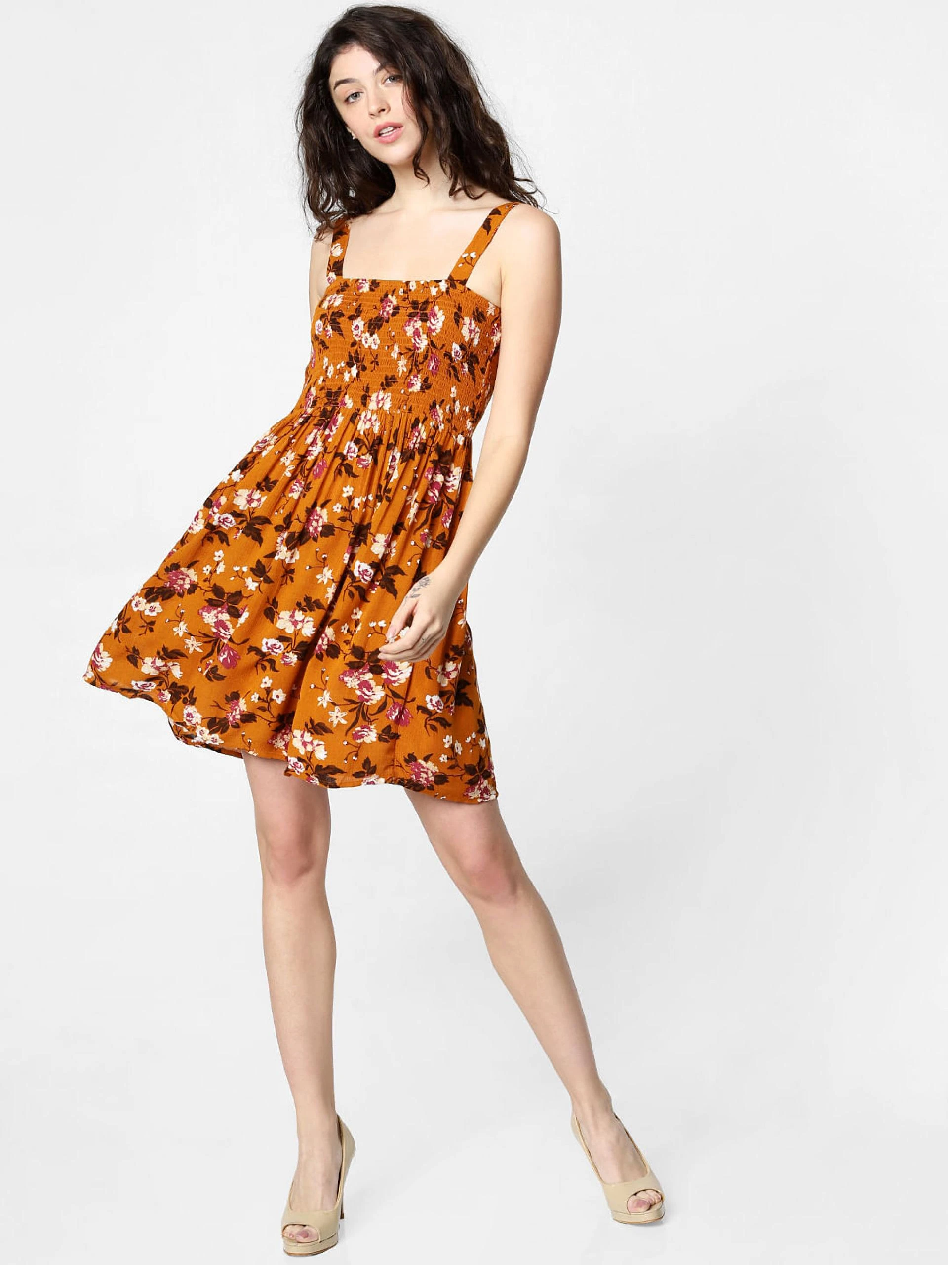 Orange Fit and Flare Summer Dress for Women