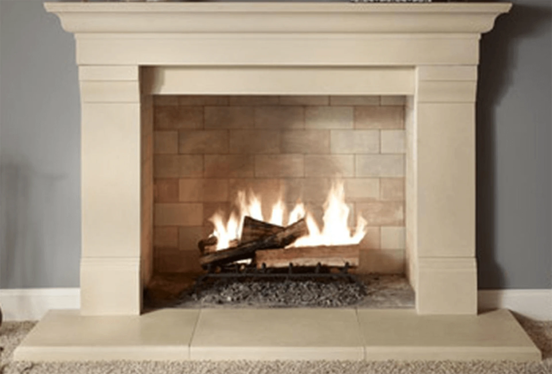lime stone fireplace