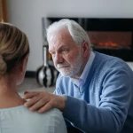 Elderly man with his hand on a woman’s shoulder