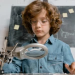 A child doing a science experiment with goggles on