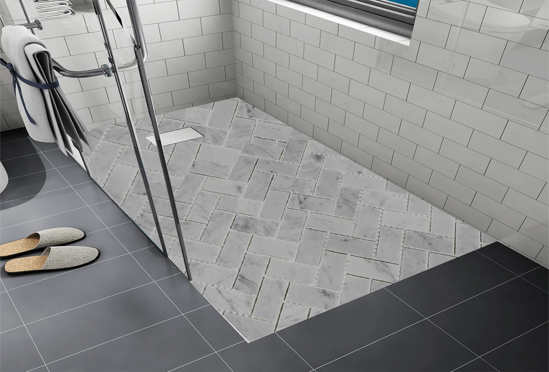 Carrara Marble Mosaic Herringbone Tiles