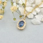 Blue Sapphire Diamond Halo Pendant