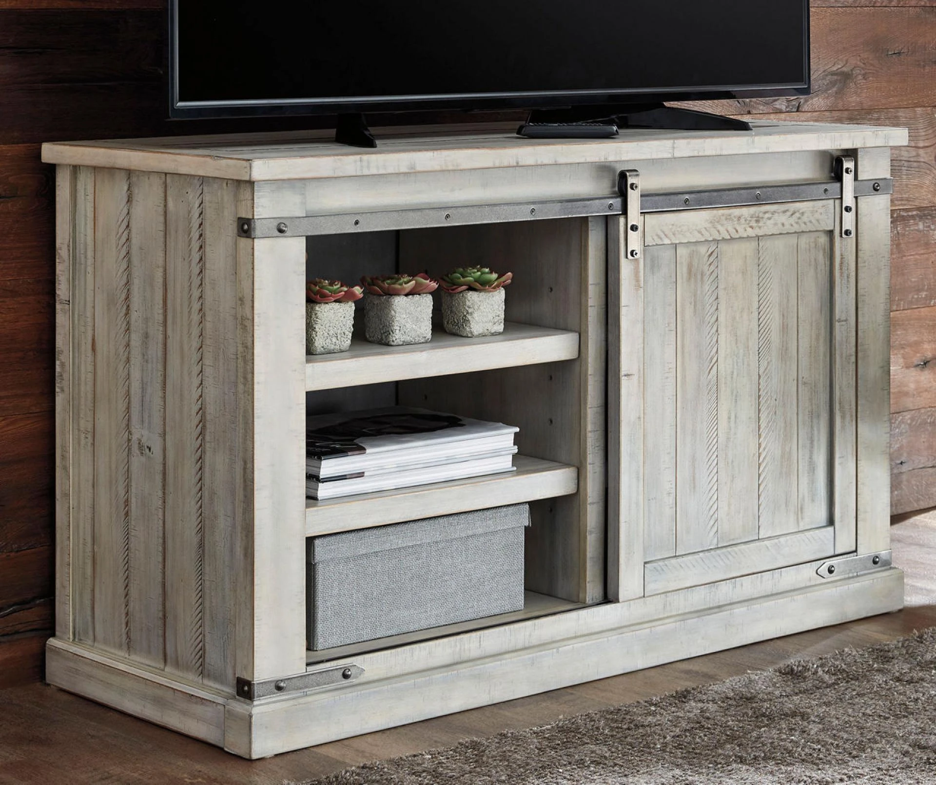 Signature Design By Ashley Carynhurst Whitewash Sliding Barn Door TV Stand | Big Lots