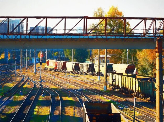 Industrial train cars on station painting illustration