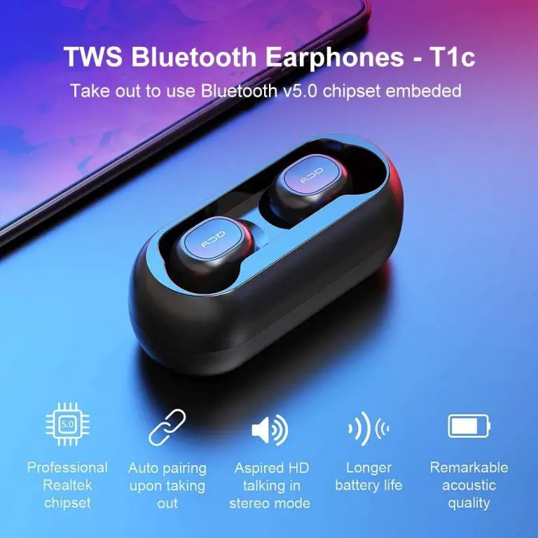 QCY T1 True Wireless Earbuds with Uncapped Charging Case, TWS 5.0 Bluetooth Headphones, Black-SB-28