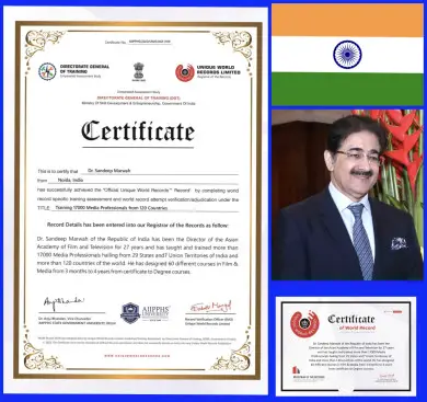 Unique Book of World Records Cleared Second of Sandeep Marwah