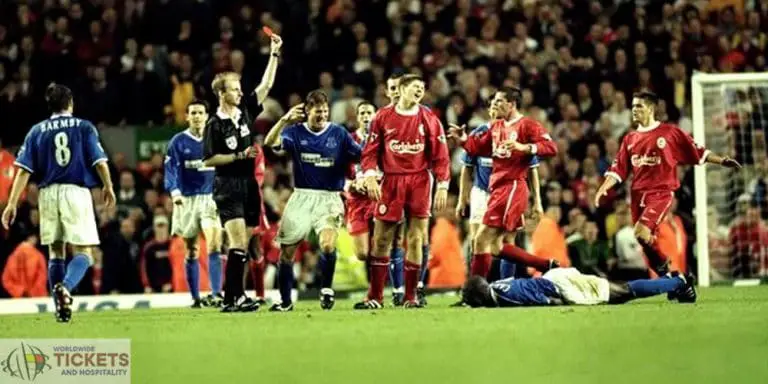 Everton Vs Liverpool Tickets: Steven Gerrard and two others sent off after a wild punch-up as Liverpool lose the plot