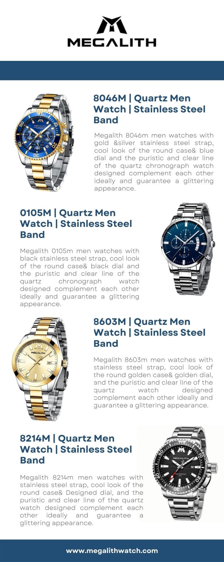 8222M | Quartz Men Watch | Stainless Steel Band