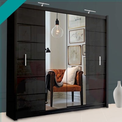 Purchase Best Price LISBON Sliding Door Wardrobe ( Black ) in the UKThe LISBON Sliding Door Wardrobe epitomizes luxurious living and is  the ultimate package with a price tag affordable for most! The full  length mirror on this wardrobe not