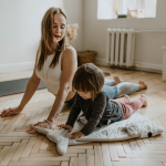 Woman and child exercising together